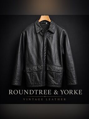 Roundtree & Yorke Black Leather Bomber Jacket